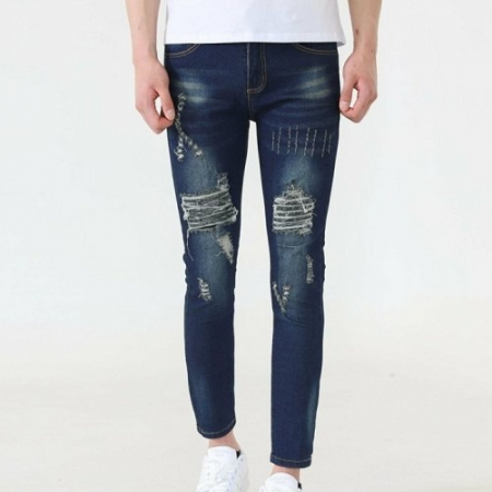 AMI*I 스티치 워싱 슬림핏 데님팬츠