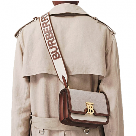 2021 버버리 스몰 코튼 캔버스 레더 TB 백