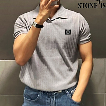 STONE ISLA*D 머슬핏 골지 카라 반팔티