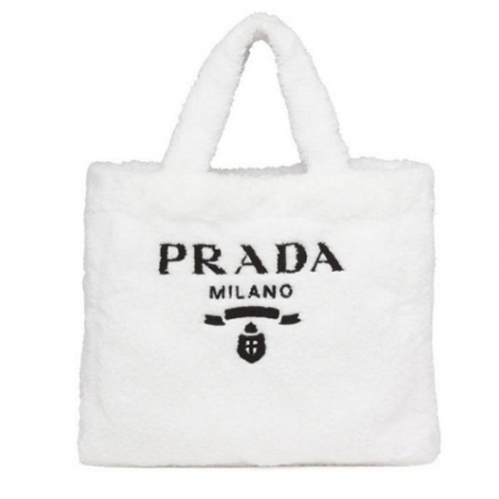 21FW 프라다 테리 퍼 토트백 - 화이트
