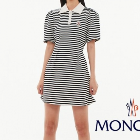 몽클*어 ST단가라 배색 원피스