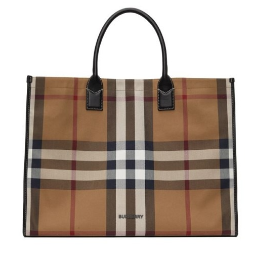 버버리 베이지 체크 데니 토트백
