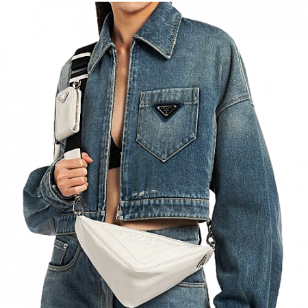 2022 프라다 PRADA 가죽 트라이앵글 숄더 백-화이트