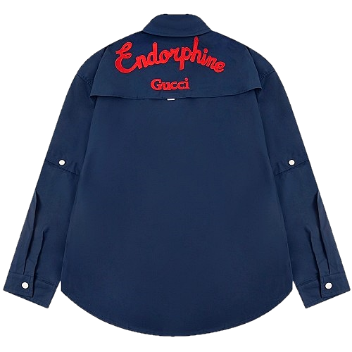 GUCCI 블루 코튼 로고 셔츠