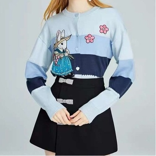 MIUMIU 래빗 플라워 배색 가디건