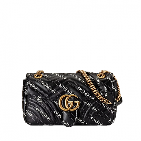 구찌 X 발렌시아가 GG 마몽 해커 프로젝트 스몰 핸드백 - 블랙