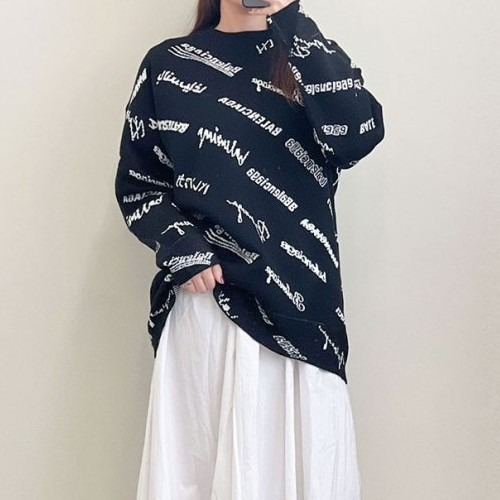 BALENCIA*A 여성 레터링 라운드 니트 티셔츠