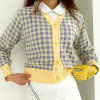 지*포 G/FORE 체크 Y배색 가디건