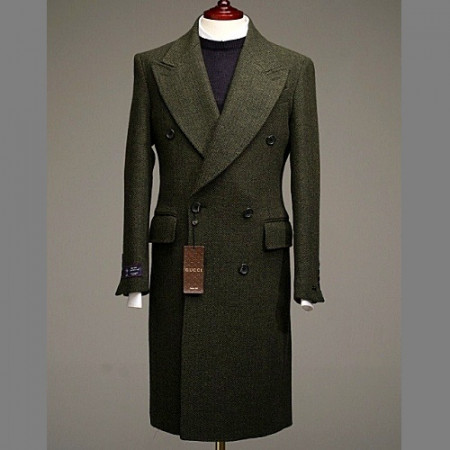 GUC*I 프리미엄 헤링본 울 코트 - 카키