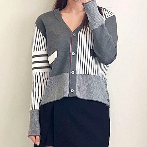 THOMBROWNE 클래식 언발란스 스트라이프 가디건