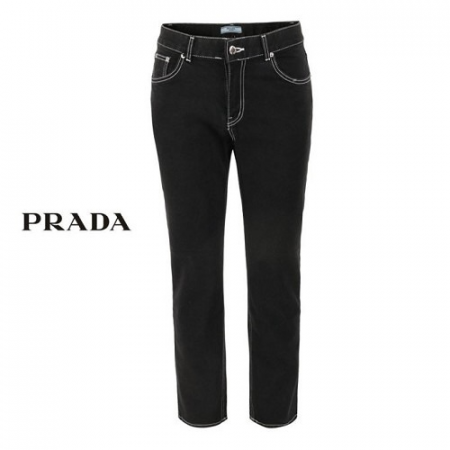 PRA*A 기본로고 스티치 블랙 슬림 일자진