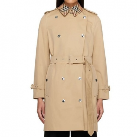 BURBER*Y 여성 빈티지 체크 트리밍 벨트 트렌치 코트