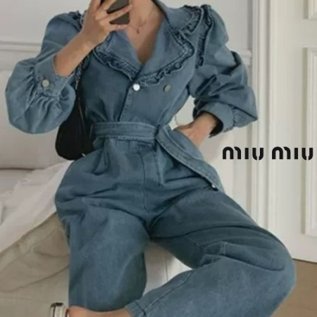 MIUM*U 러플카라 데님 점프수트