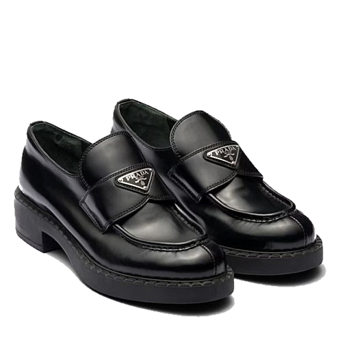 PRADA 초콜릿 브러시드 가죽 로퍼 - woman