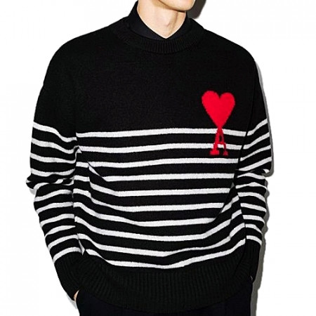 아미 AMI 드 꾀흐 스트라이프 크루넥 스웨터