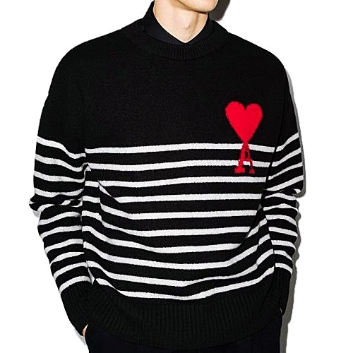 아미 AMI 드 꾀흐 스트라이프 크루넥 스웨터