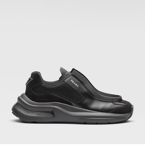 PR*DA 시스템 브러쉬드 가죽 스니커즈 블랙