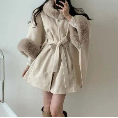 CELI*E 멜로디 퍼 망토자켓