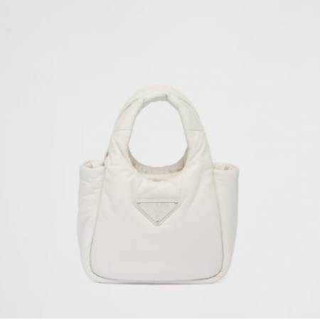 PRA*A 스몰 패딩 소프트 나파 가죽 백 화이트