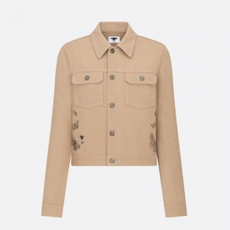 베이지 코튼 데님&멀티컬러 Butterfly Around The World 모티브 재킷