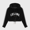 CEL*NE 벨벳 저지 새틴 패치 크롭 후디 블랙