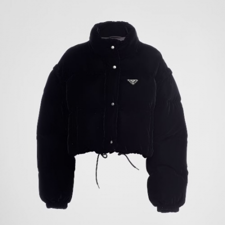 PRA*A 컨버터블 크롭 벨벳 다운 재킷 블랙