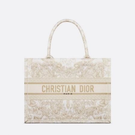 DI*R BOOK TOTE 미디엄 백 골드 & 화이트