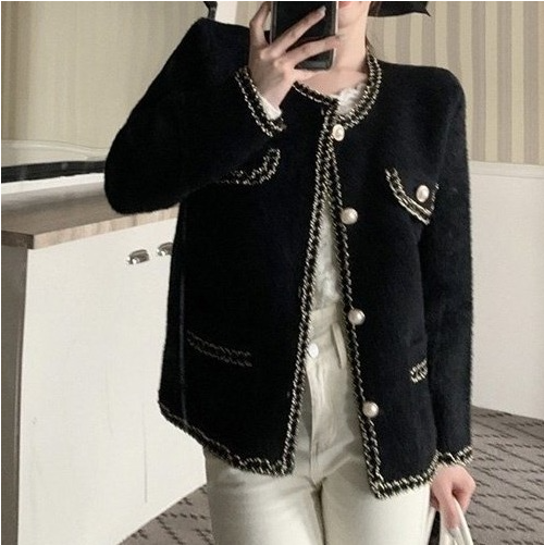 CHAN*L 로프 체인 진주 가디건자켓