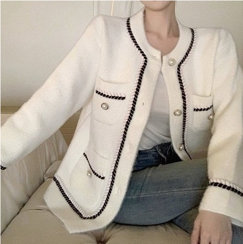 CHAN*L 진주버튼 니트 트위드자켓