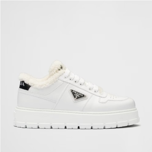 PRA*A 가죽 및 시어링 스니커즈 화이트SIZE ;