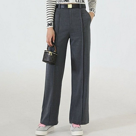 미우 MIUMIU 모직 세미 부츠컷 벨트 슬렉스 - 그레이