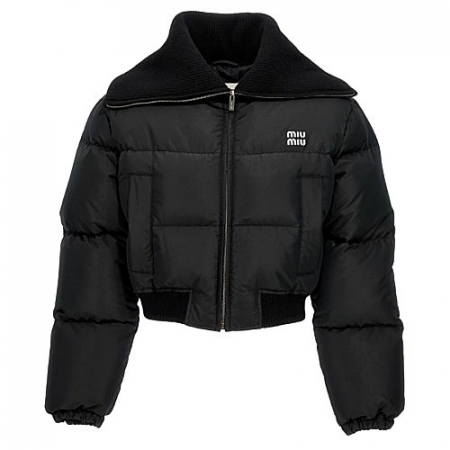 미우 MIUMIU 크롭 테크니컬 패브릭 다운 재킷