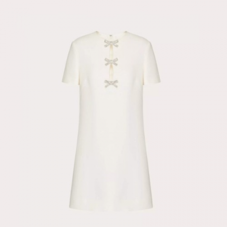 VALENT*NO 자수 장식 크레이프 쿠튀르 미니 드레스 - 아이보리 & 실버