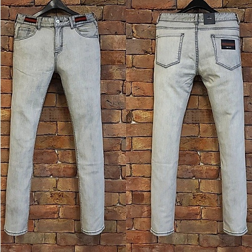 구* GUCCI 로고 삼선패치 라이트 워싱 그레이진