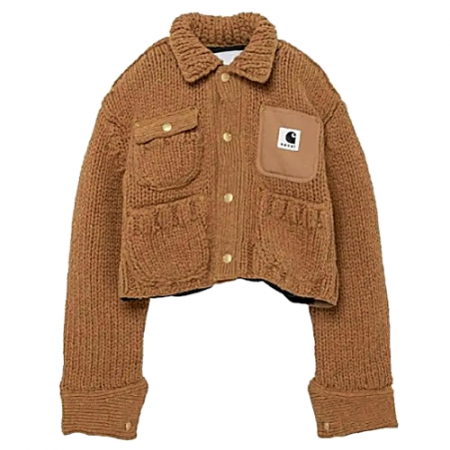 SACAI 사카이 x carhartt 칼하트 헤비니트 크롭 점퍼 - 카멜베이지