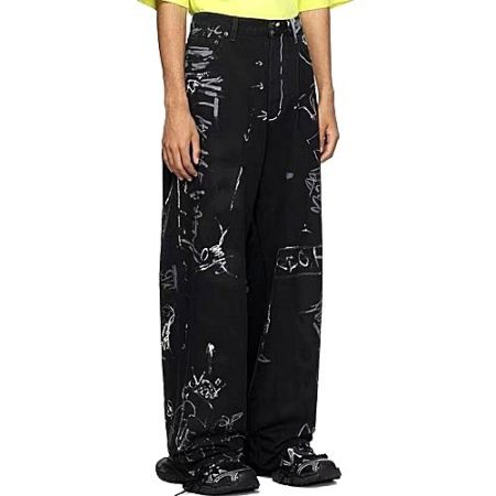 BALENCIAGA 그래피티 배기 블랙 데님팬츠