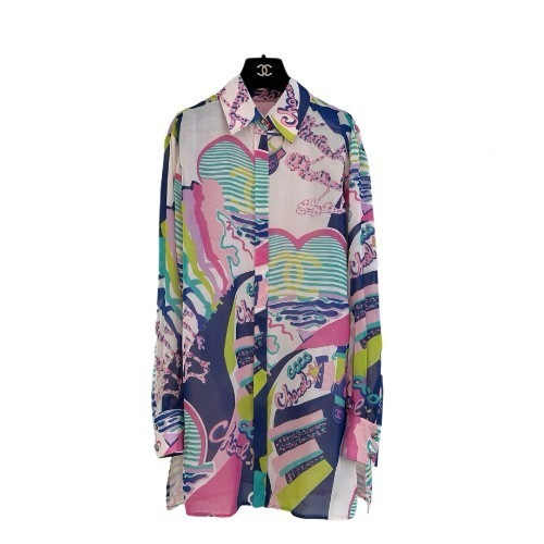 CHAN*L 블라우스 프린티드 실크 모슬린 - 핑크 & 멀티컬러