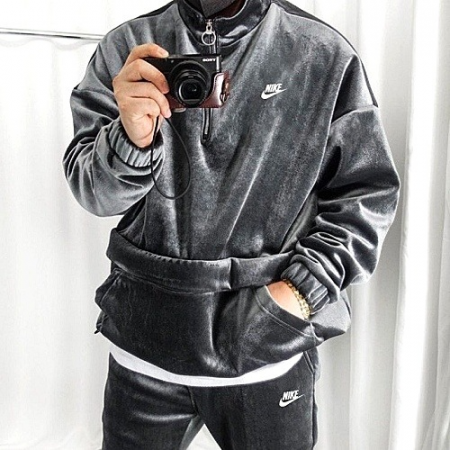 NIKE 자수로고 벨벳 스판 반집업 SET