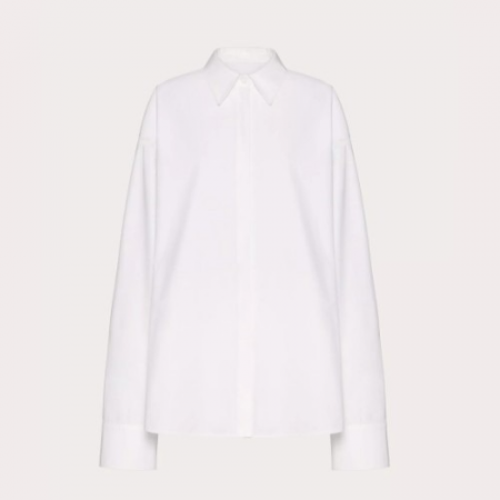 VALENT*NO 컴팩트 포플린 블라우스 & 메탈 V 아플리케 장식 타이 - 옵틱 화이트