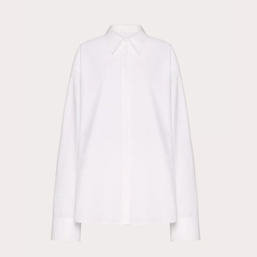 VALENT*NO 컴팩트 포플린 블라우스 & 메탈 V 아플리케 장식 타이 - 옵틱 화이트