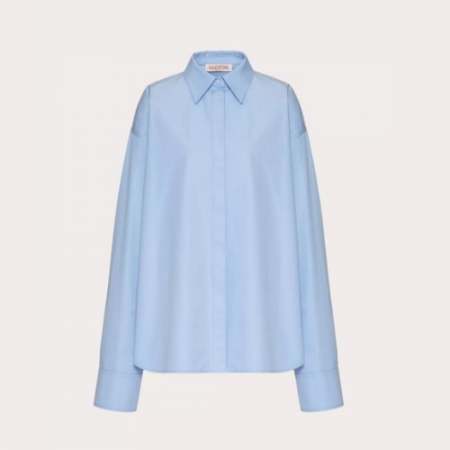 VALENT*NO 컴팩트 포플린 블라우스 & 메탈 V 아플리케 장식 타이 - 아이리스 라일락