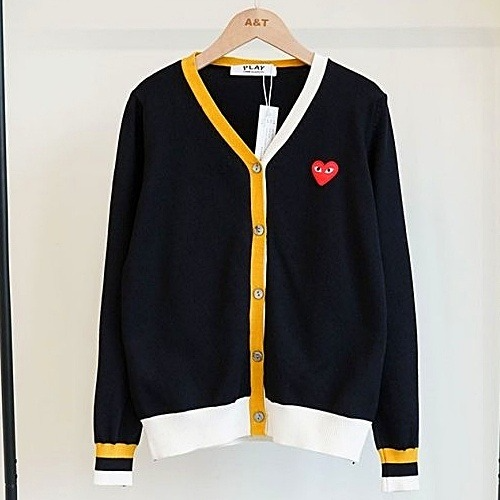 COMME des GARCONS 레드하트 배색 브이넥 가디건