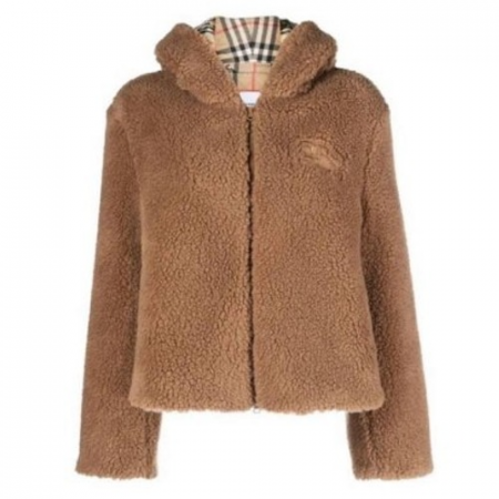 BURBER*Y 체스트 로고 테디후드 집업 (수입)