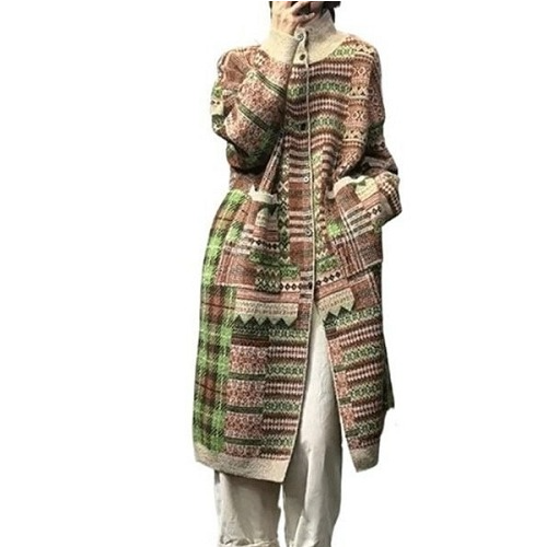 CELI*E 하이넥 레트로 니트 롱 가디건