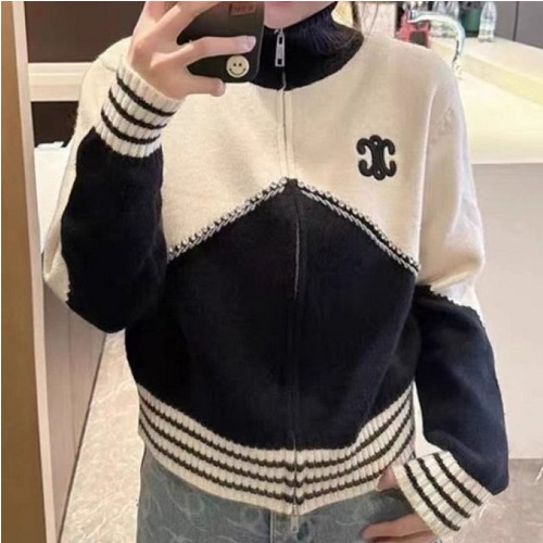 CELI*E 레터링 자수 비즈 배색 폴라 집업