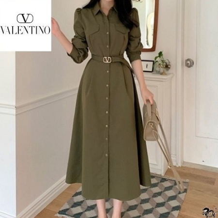 VALENTI*O V 벨트 트렌치 원피스