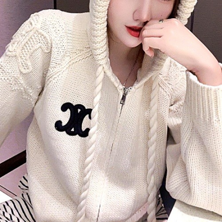 CELUNE 트리오페 로고 니트 후드 집업