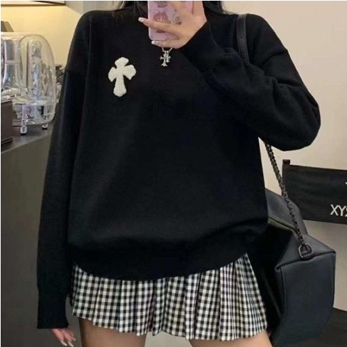 크롬*츠 오버 패치 라운드 니트 (7349)