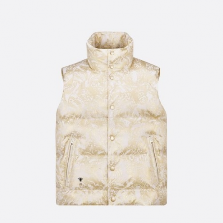 DI*R DI*RALPS 푸퍼 베스트 - 화이트 퀼트 테크니컬 태피터 & 골드 톤 Allover Butterfly 모티브