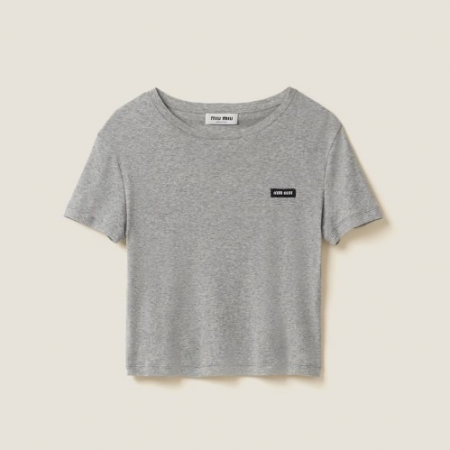 M*U MI* 립 조직 저지 티셔츠 - 그레이